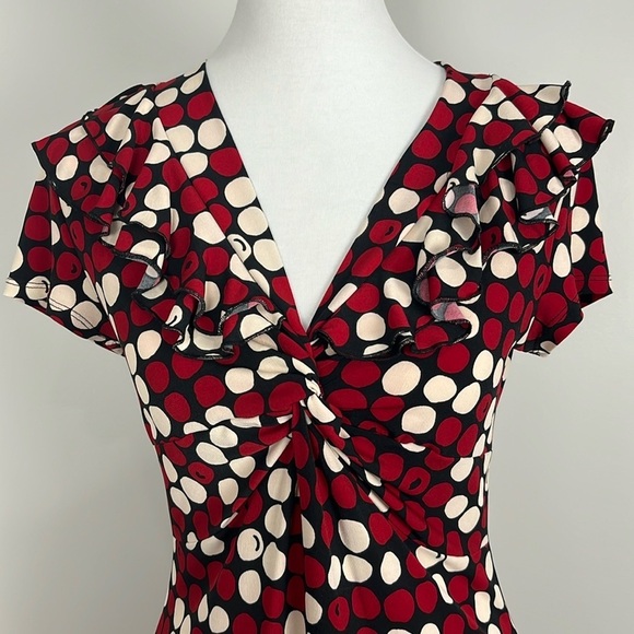 Sere Nade Red Black Dots Ruffle Flounce Short Sleeved Retro Pop Art Dress Sz S - Picture 3 of 12